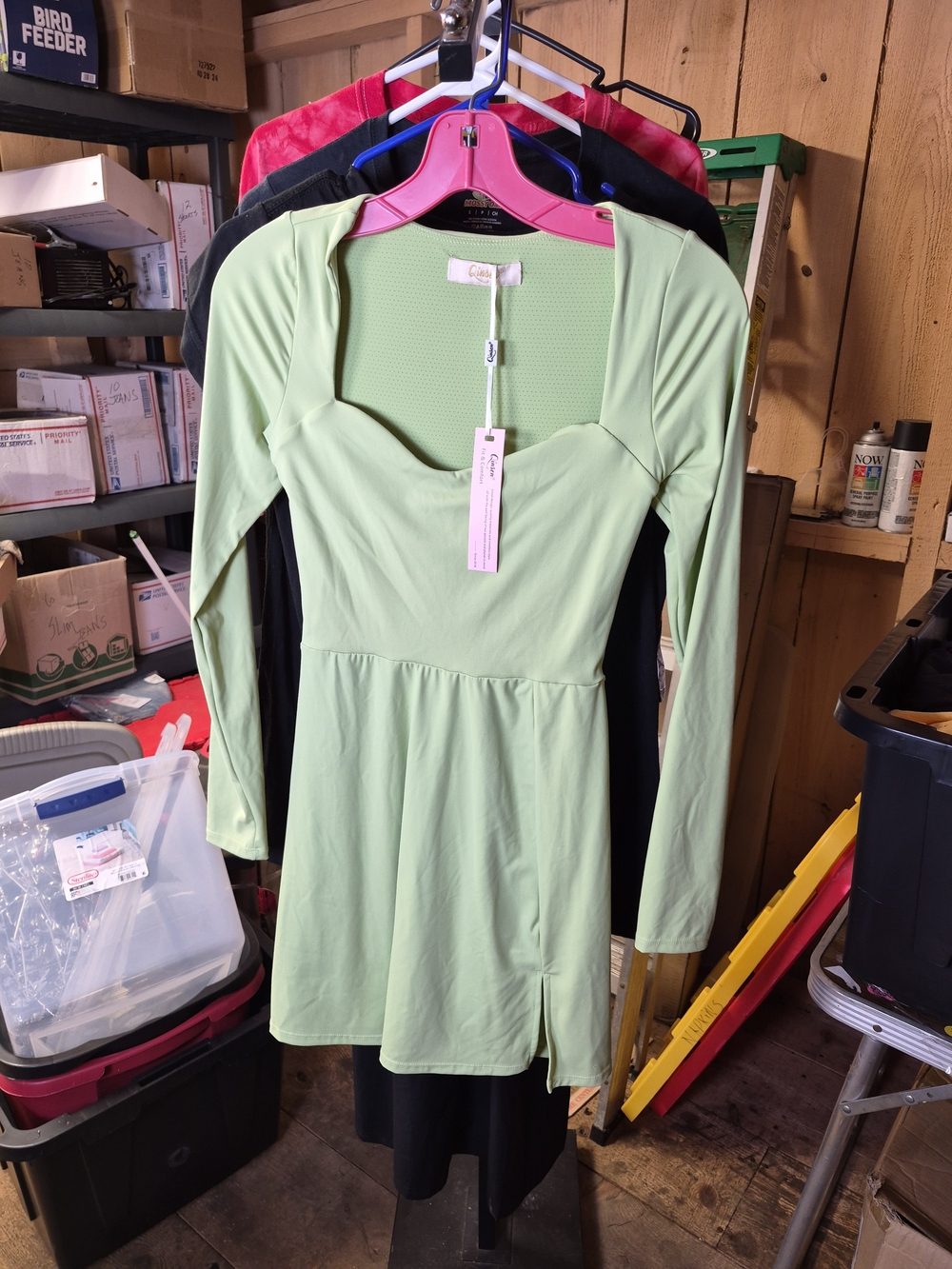 Collective Mint Green Long Sleeve Sweetheart Mini Dress Bin 55